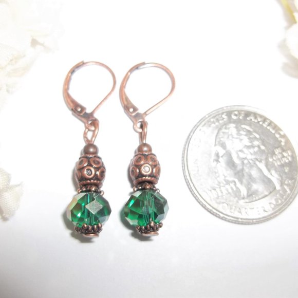 Small Boho Earring Set AB Green & Copper Beaded Dangle Jewelry Handmade NWT 5801 - Picture 2 of 6